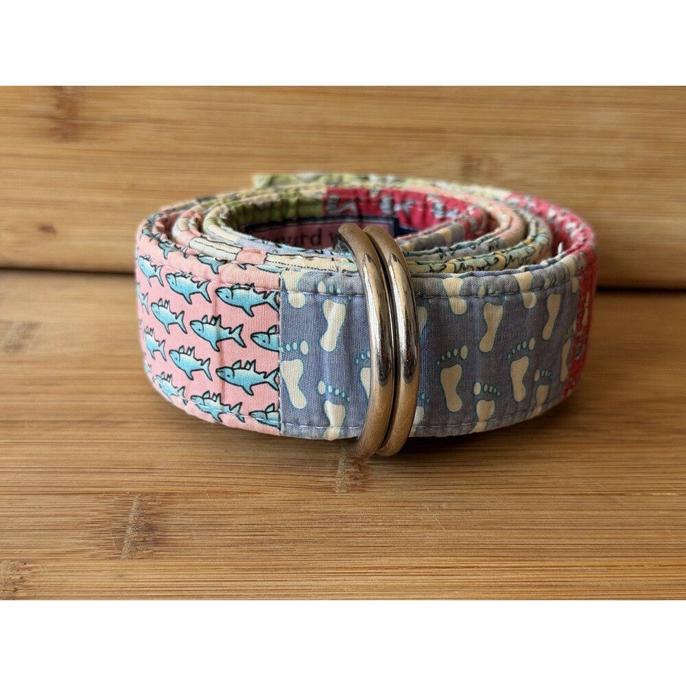 Vineyard Vines Shep & Ian D Ring Buckle Patchwork Belt Beach Ocean Theme Medium